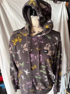 Vans Charcoal Floral butterfly Pullover Hoodie with Pastel Accents